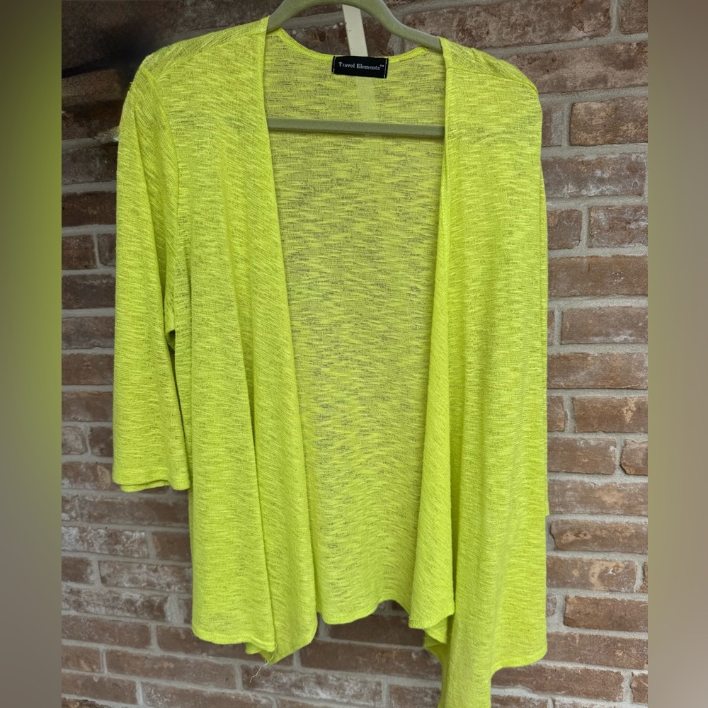 Travel Elements Neon Lime Green Lightweight Cardigan, Size L